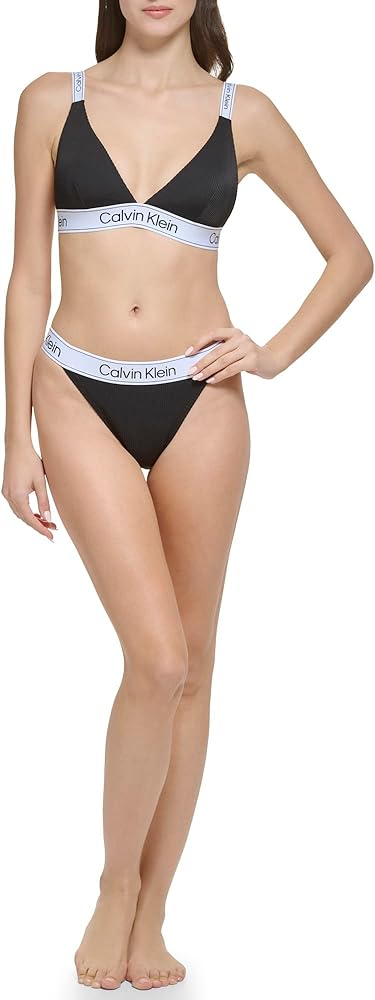 Calvin Klein Women's Low Waisted Elastic Logo Triangle Set-Bikini Bottom