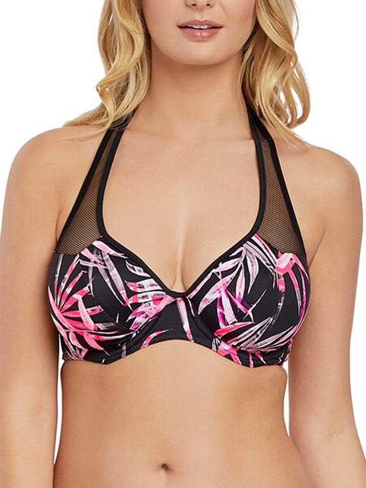 Freya Women's Sunset Palm Underwire Halter Bikini Swim Top AS2891, Black, 30DD