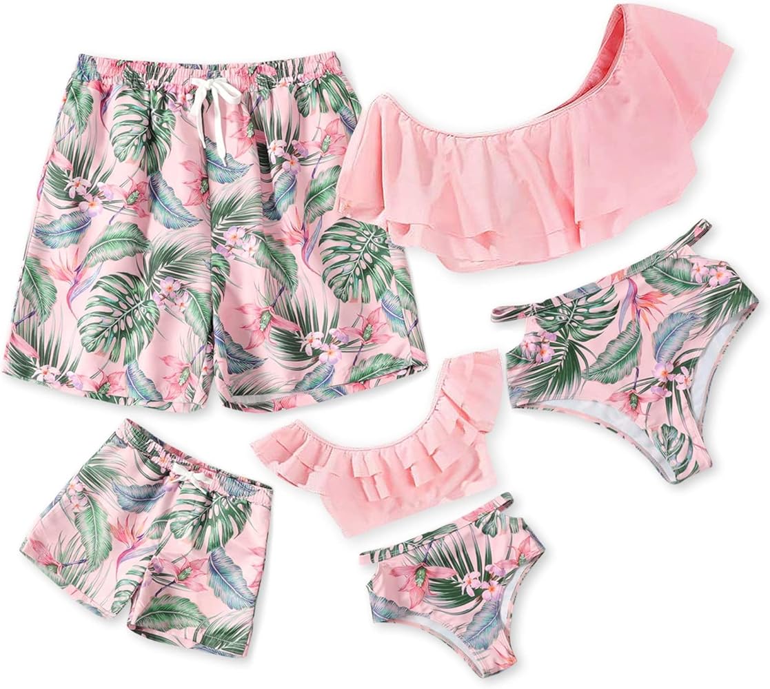 IFFEI Family Matching Swimsuits Two Pieces Ruffles Bikini Set Mommy and Me Bathing Suits