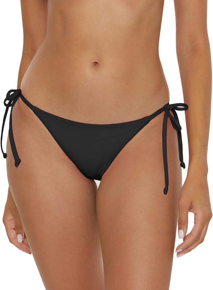 BECCA Women's Standard Color Code Tie Side Bikini Bottom, Cheeky Coverage, Swimwear Separates, Black, X-Small