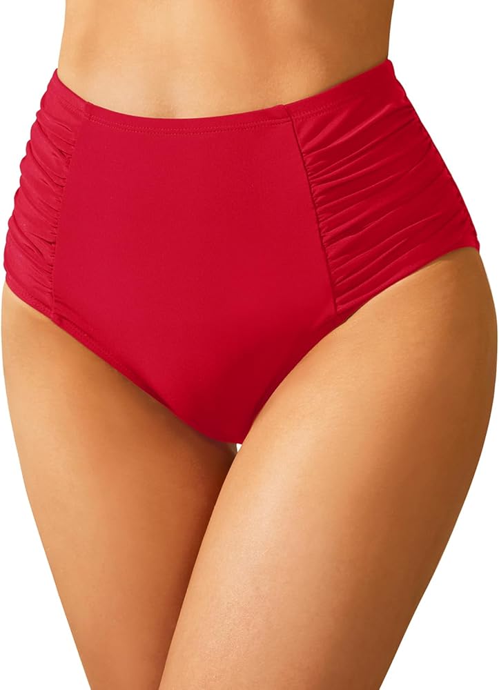 Tempt Me Women High Waisted Bikini Bottoms Full Coverage Swimsuit Bottoms Ruched Bathing Suit Bottom