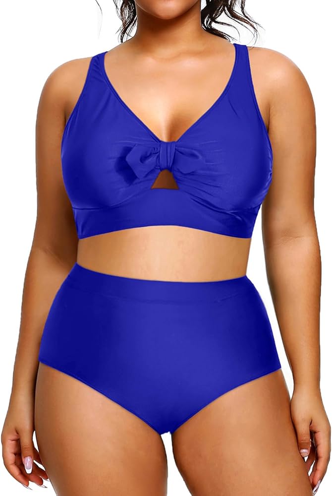 Daci Women Plus Size Bikini Set High Waisted Swimsuits Two Piece Bathing Suits Tummy Control Swimwear