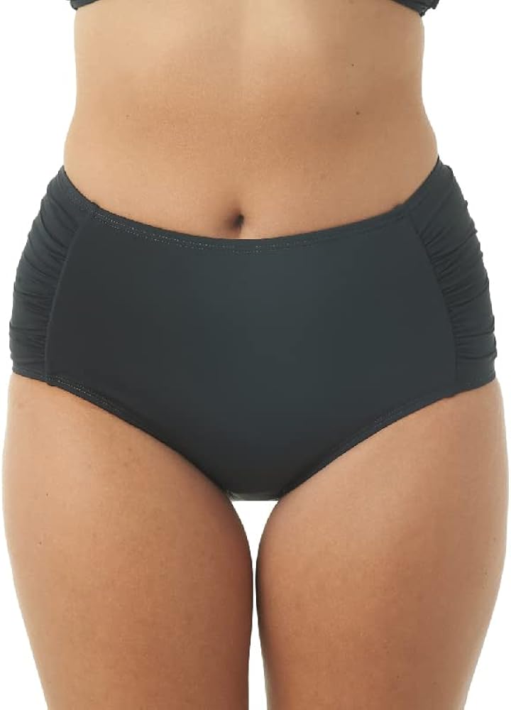 Jantzen Women's Side Shirred Comfort Core Bikini Bottoms - Full Coverage Bikini Bottom, Slimming - Tummy Control, Mid-Waist