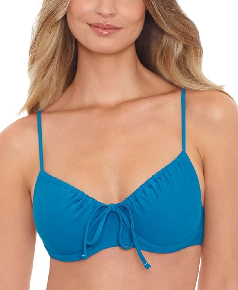 Women's Juniors' Solid Underwire Bralette Bikini Top (Teal Blue, X-Small)