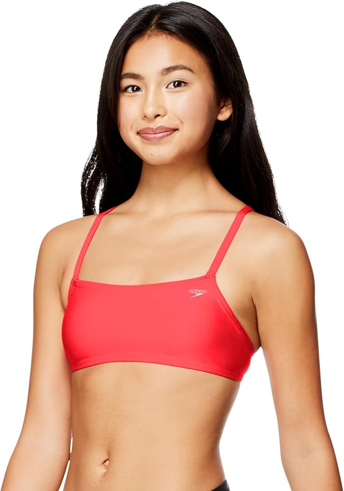 Speedo Women's Solid Strappy Fixed Back Bikini Top Fiery Coral