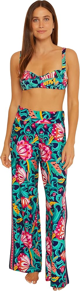 Trina Turk Women's Standard India Garden Side Slit Beach Pants-Floral Print, Bathing Suit Cover Ups