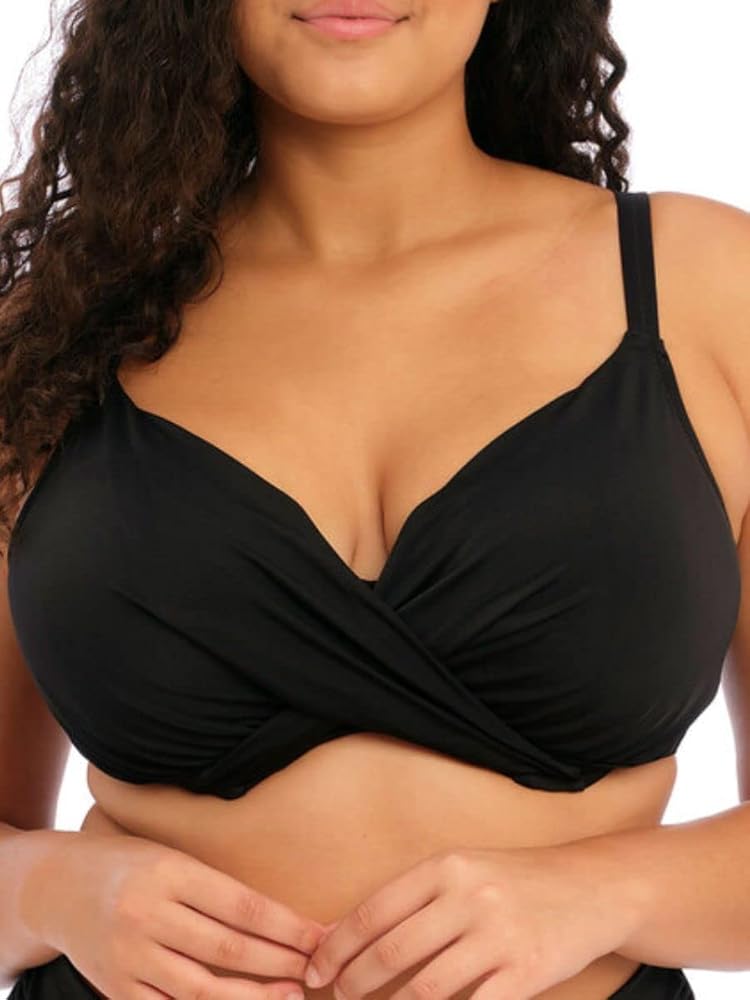 Elomi Plus Size Magnetic Wrap Underwire Bikini Top 38E, Black