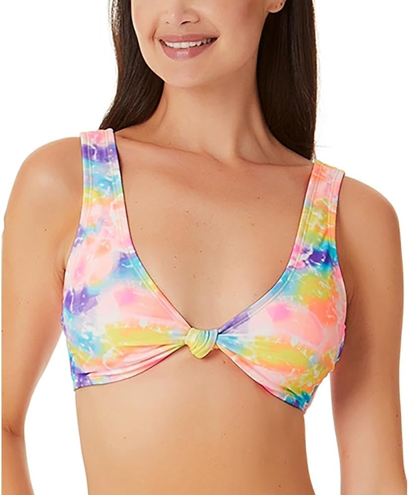 Womens Tie-Dye V-Neck Bikini Swim top Pink L