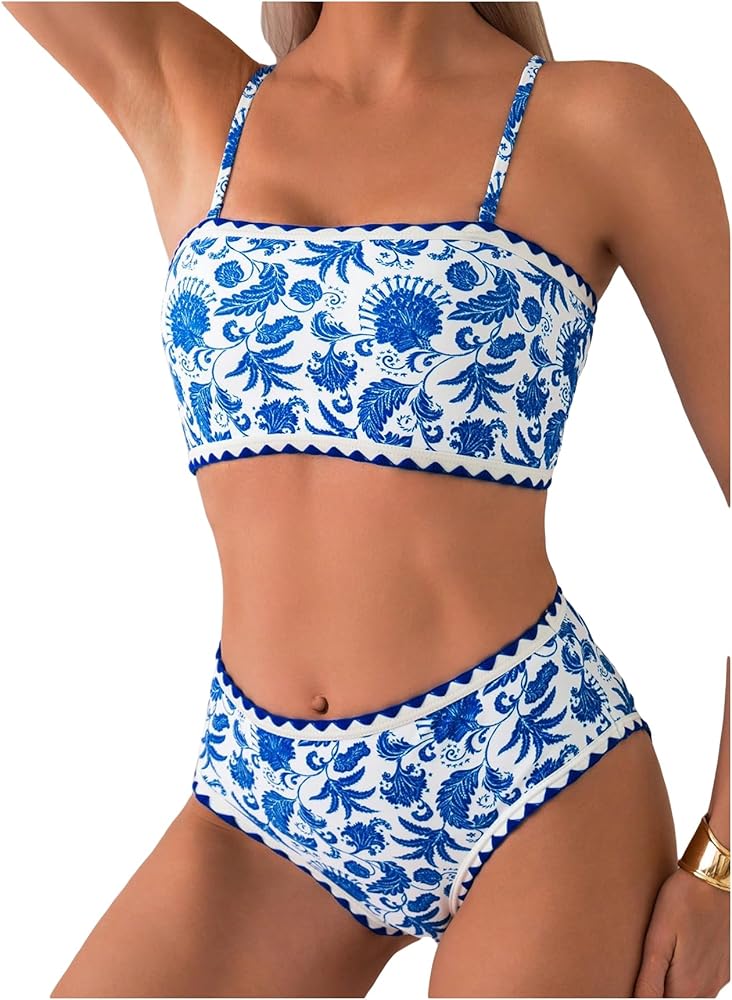 SOLY HUX Women's Boho Floral Print Bikini Sets Bathing Suit Two Piece Swimsuit