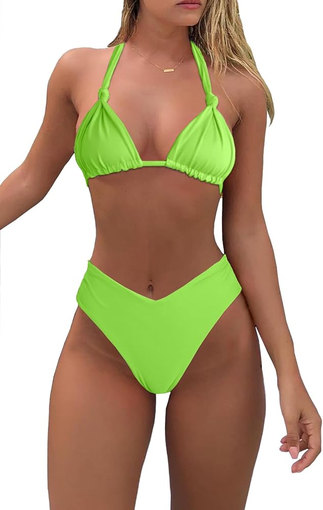 Bikini Sets for Women Sexy Halter Triangle String Bikini Cheeky V Cut High Waisted Thong Swimsuits 2 Piece