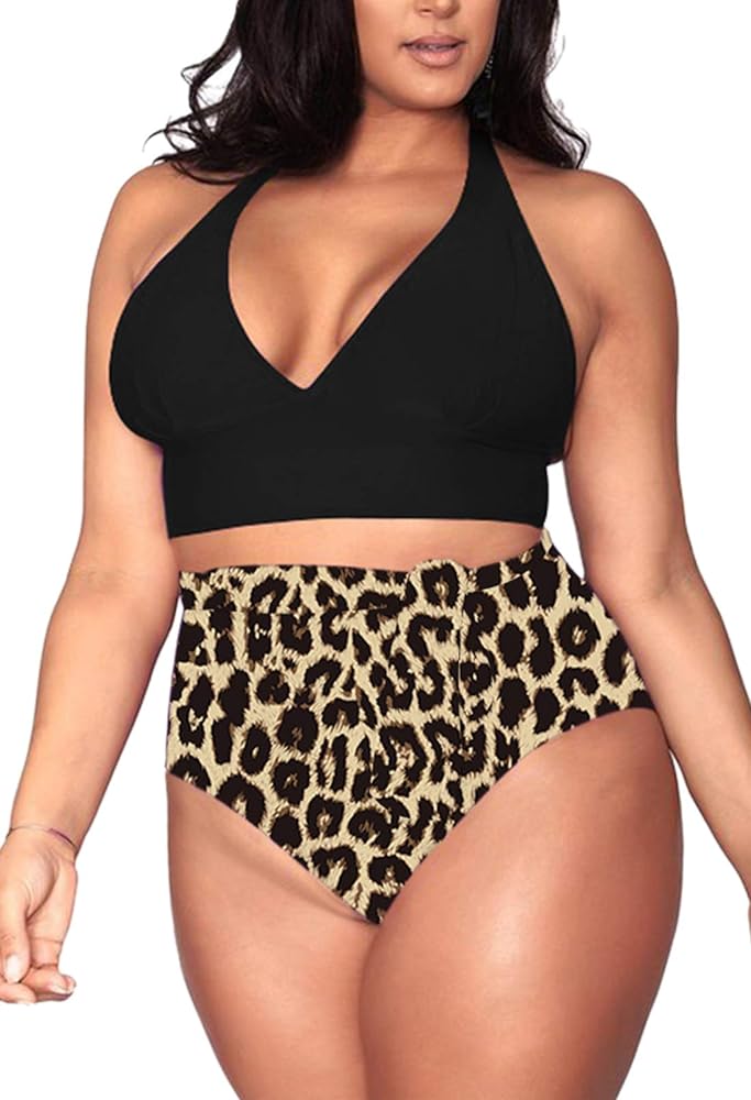 Sovoyontee Women's Plus Size High Waisted Tummy Control Swimwear Swimsuit Full Coverage