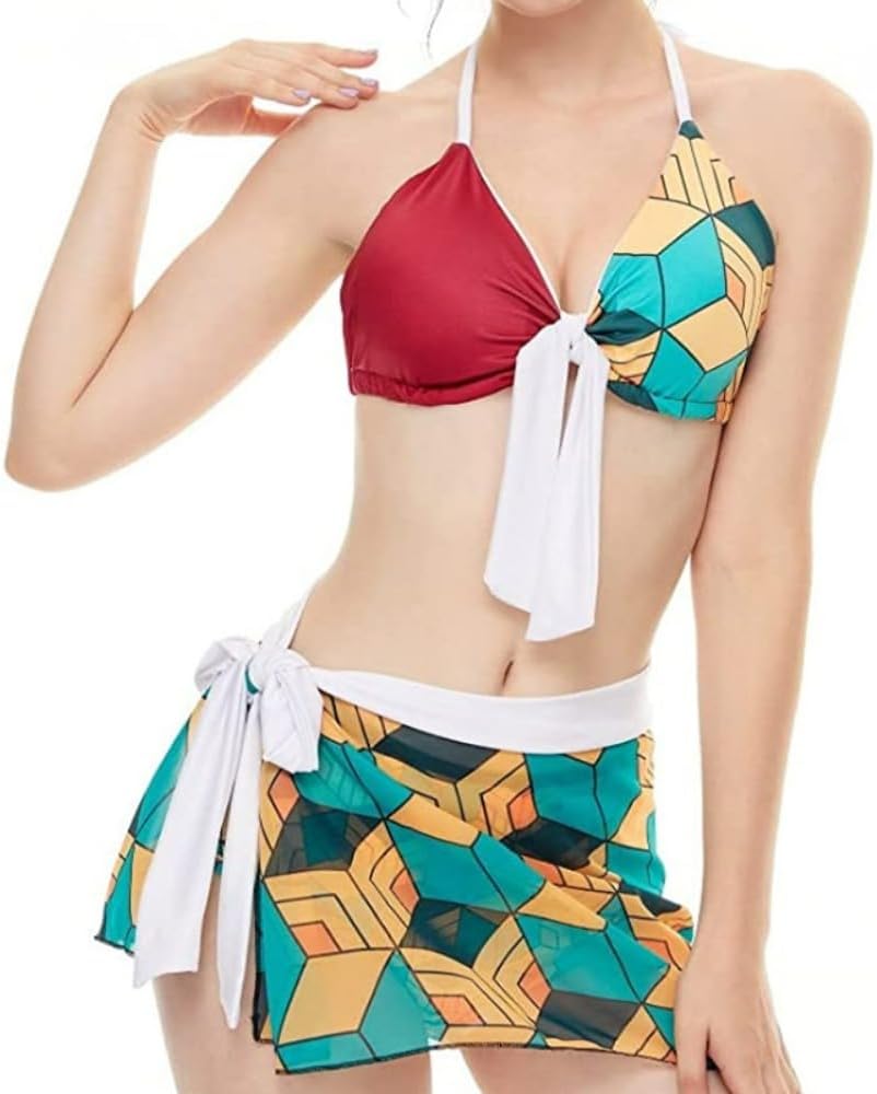 Agatsuma Zenitsu Tomioka Giyuu Kochou Shinobu Tanjirou Nezuko Bikini Beach Summer 4 Piece Swimsuit for Women Girls