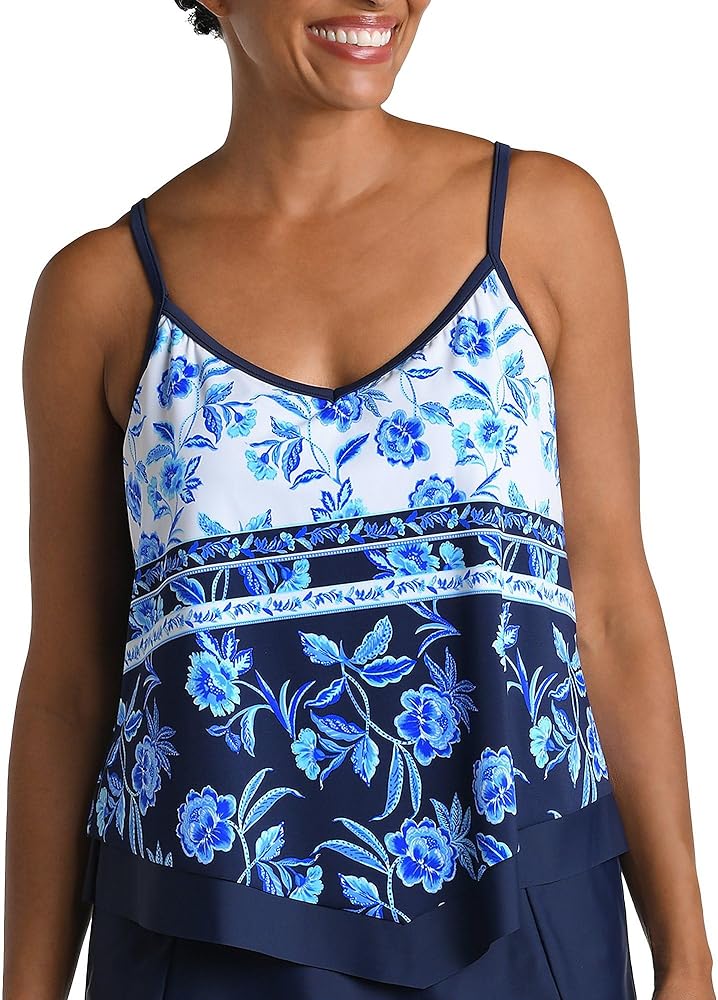 Maxine Of Hollywood Women's V-Neck Flutter Tankini Swimsuit Top