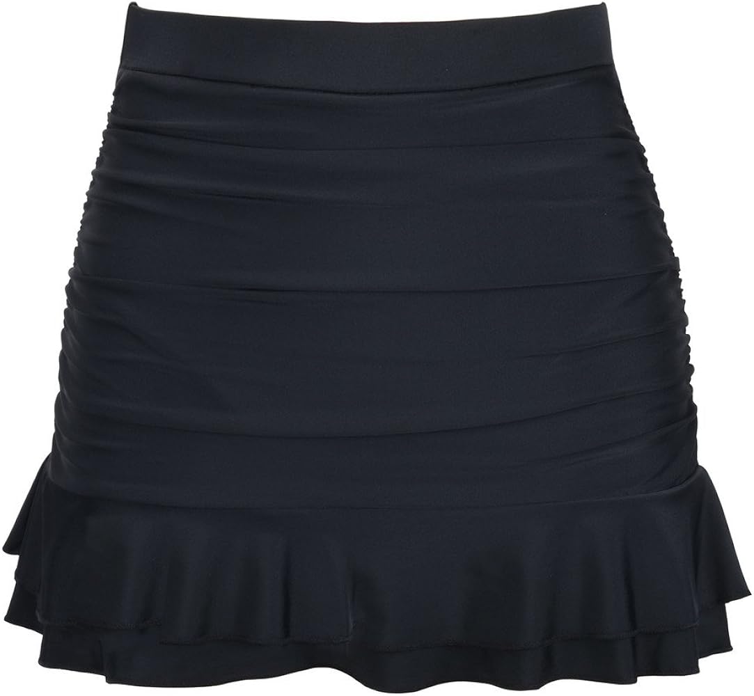 Hilor Women's Shirred Ruffle Swim Skirt Tummy Control Skirted Bikini Bottoms High Waisted Swim Bottom