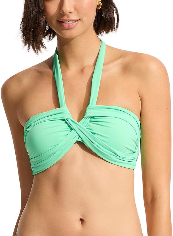 Seafolly Women's Bandeau Halter Bikini Top Swimsuit, Eco Collective Mint