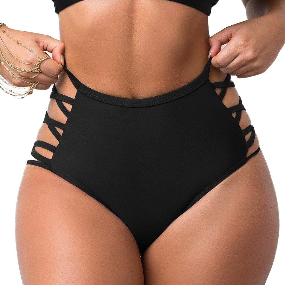 COLO Women Sexy Bikini Bottoms Lace Strappy Sides High Waisted Retro Bathing Suit Underwear Swimsuit