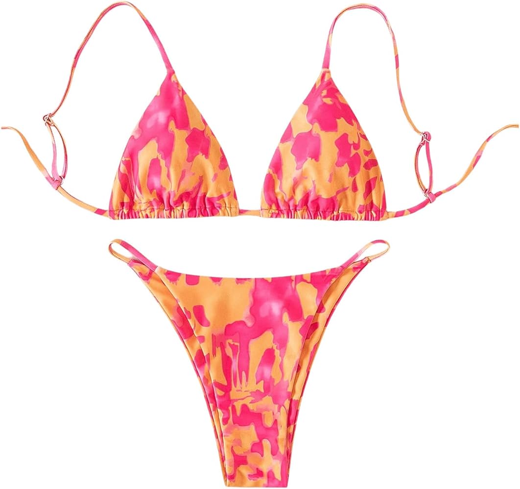 SOLY HUX Bikini Sets for Women Tie Dye Triangle Tie Back Swimsuit Two Piece Bathing Suits