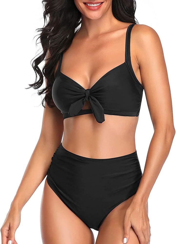 Tempt Me Women Two Piece Swimsuits High Waisted Bikini Set Tummy Control Full Coverage Ruched Tie Knot Bathing Suits