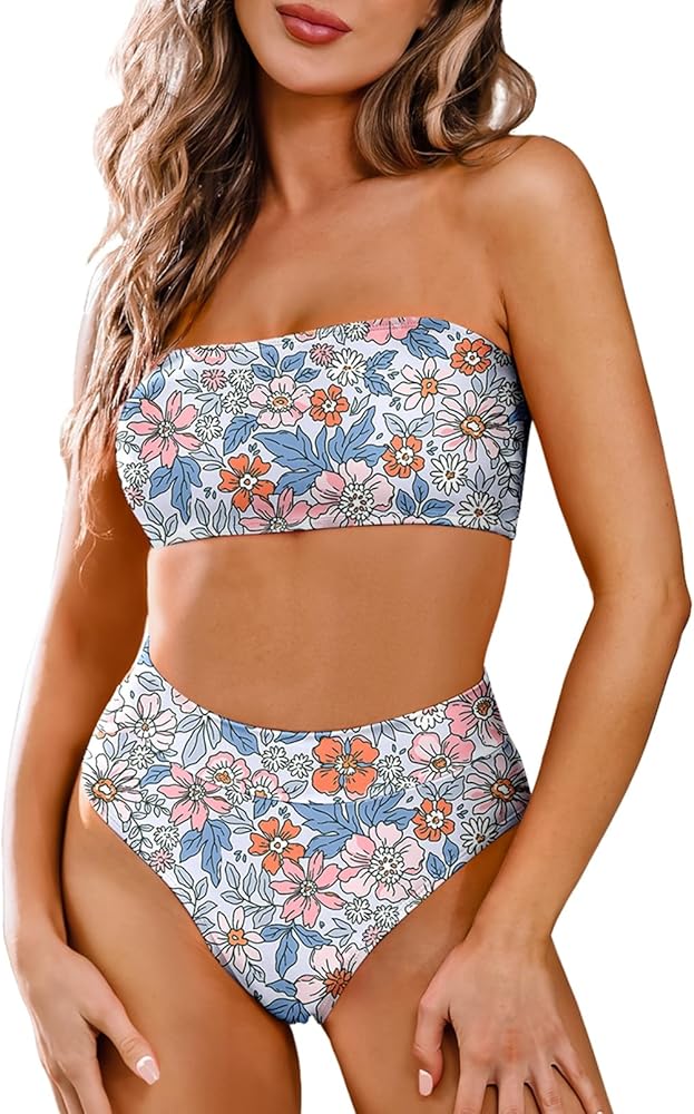 Pink Queen Women's Removable Strap Wrap Pad Cheeky High Waist Bikini Set Swimsuit