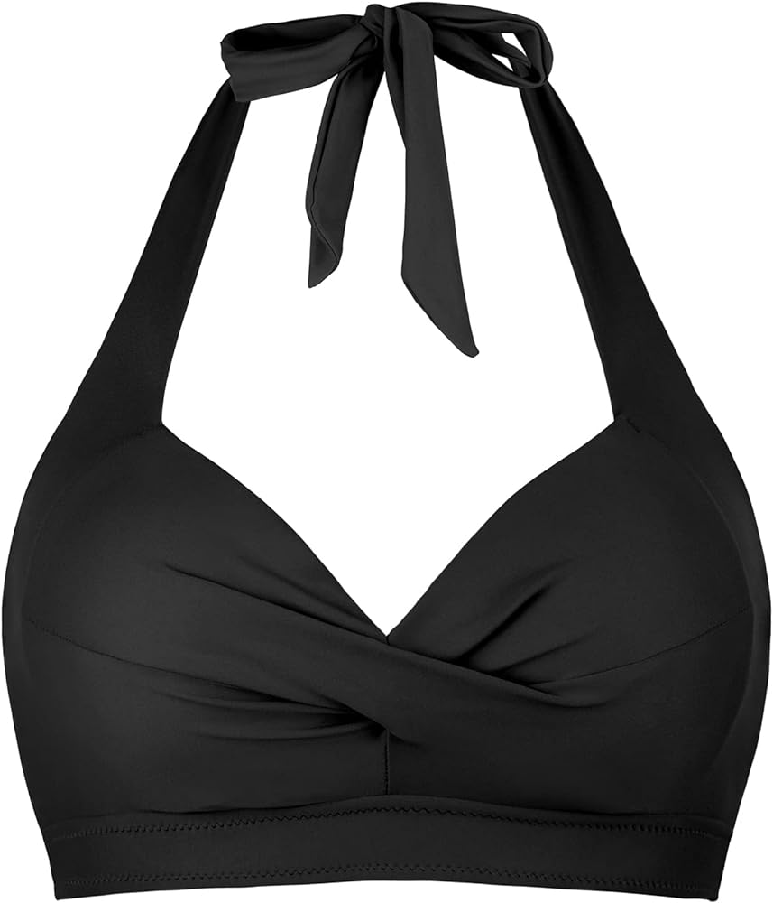 Balasami Women's Vintage 50s Halter Neck Tie Knot Back Soft Molded Padding Bikini Top Swimsuit Bathing Suit Tops Only