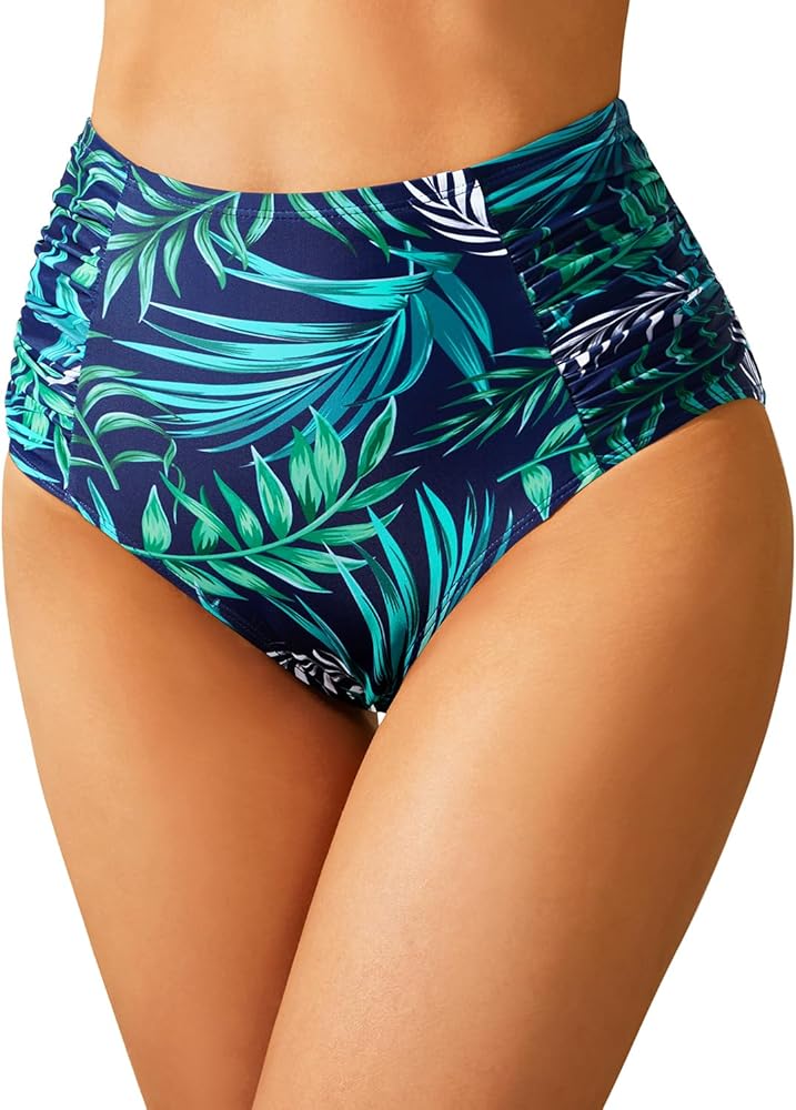 Tempt Me Women High Waisted Bikini Bottoms Full Coverage Swimsuit Bottoms Ruched Bathing Suit Bottom