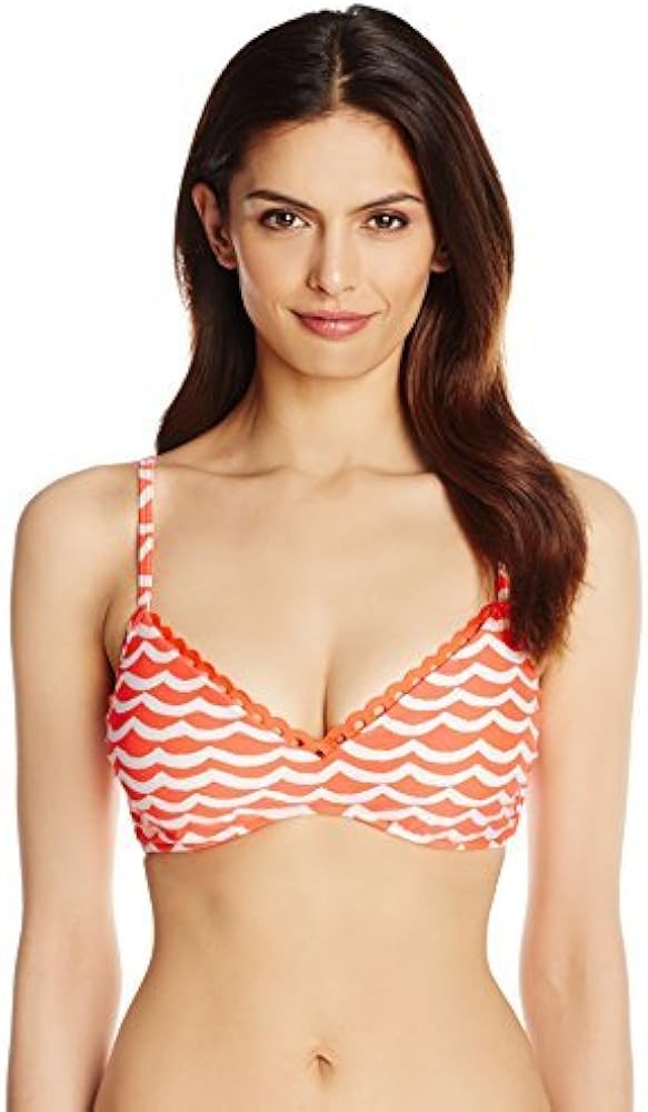 Seafolly Women's Standard D Cup Bralette Bikini Top Swimsuit, Tidal Wave Nectarine/White, 8 US