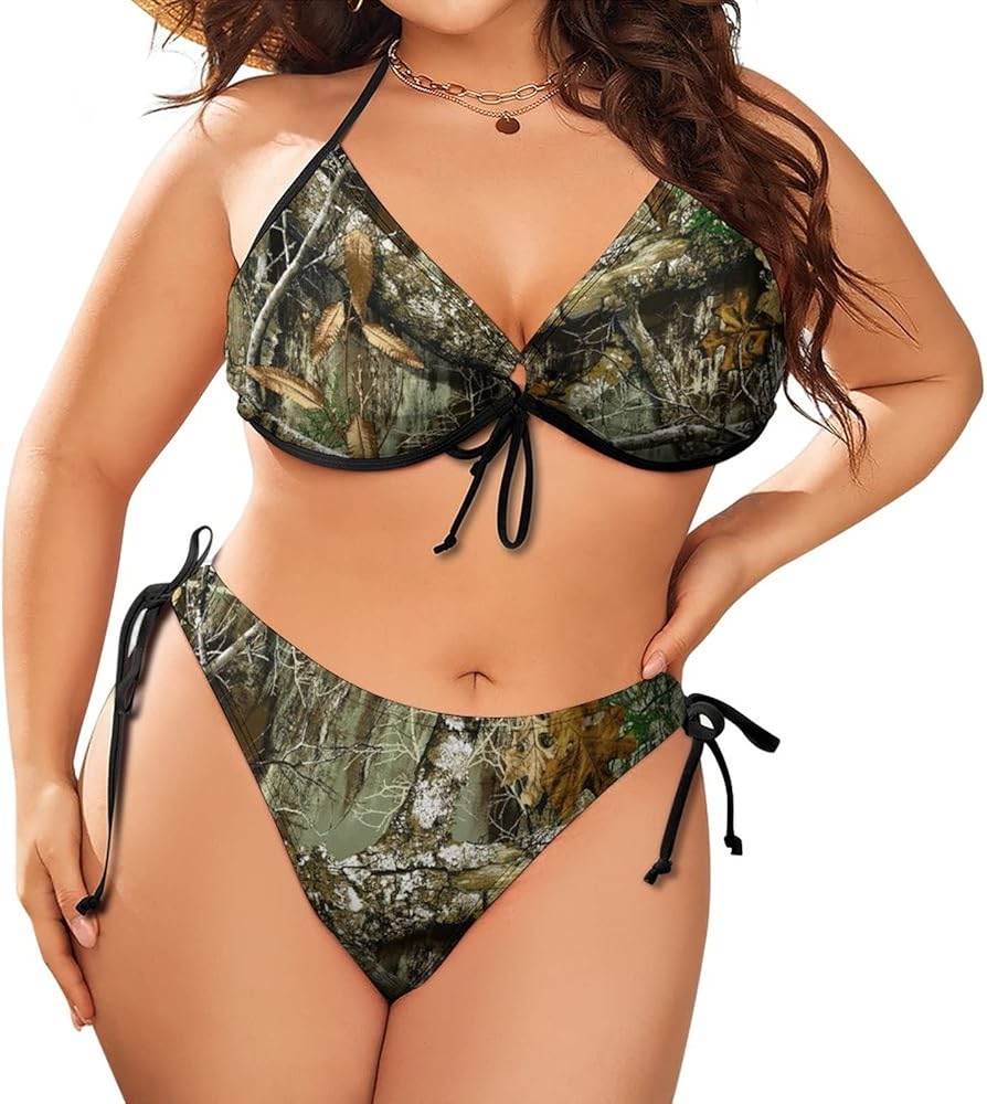 Autumn Hunting Tree Camo Pattern Women's Bikini Sets Sexy Plus Size 2 Piece Swimsuit Swimwear Bathing Suits