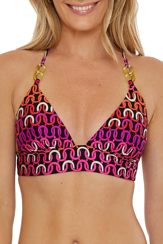 Trina Turk Women's Standard Echo Chain Halter Bikini Top, Adjustable, Tie Back, Swimwear Separates