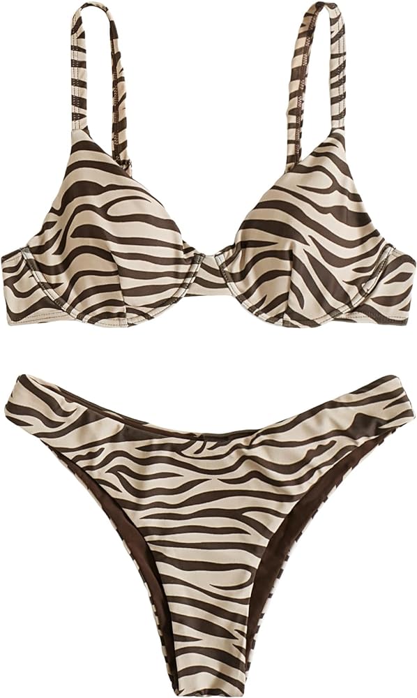 SweatyRocks Women's 2 Piece Swimsuit Zebra Stripe Push Up Bikini Sets