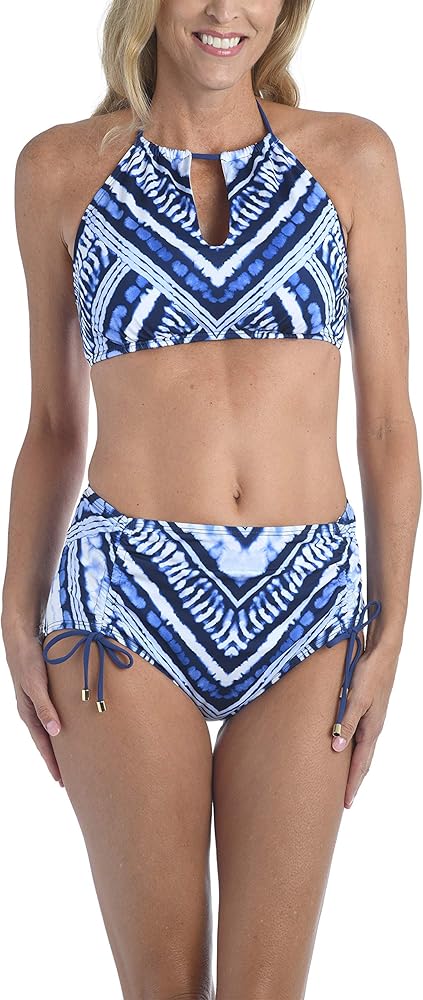 24th & Ocean Women's Standard High Neck Keyhole Halter Bra Bikini Swimsuit Top