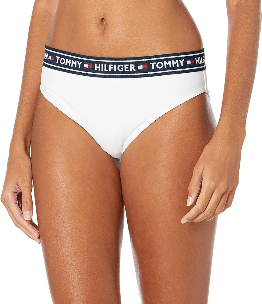 Tommy Hilfiger Women's Classic Full Coverage Bikini Bottom, White Logo, M