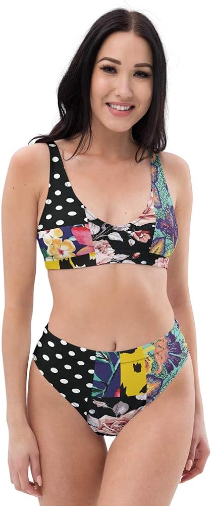 Recycled High Waisted Bikini Set for Women Patchwork Polka Botanic Floral