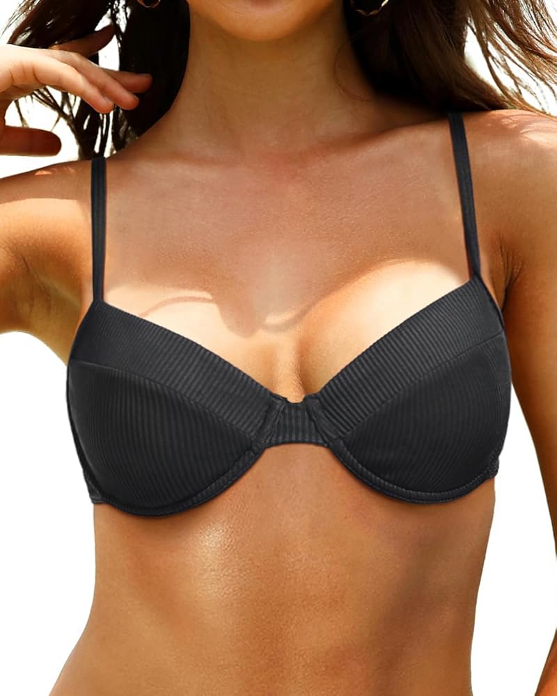 Tempt Me Women Underwire Bikini Top Ribbed Bathing Suit Top Bra Sized Swimsuit Top Only