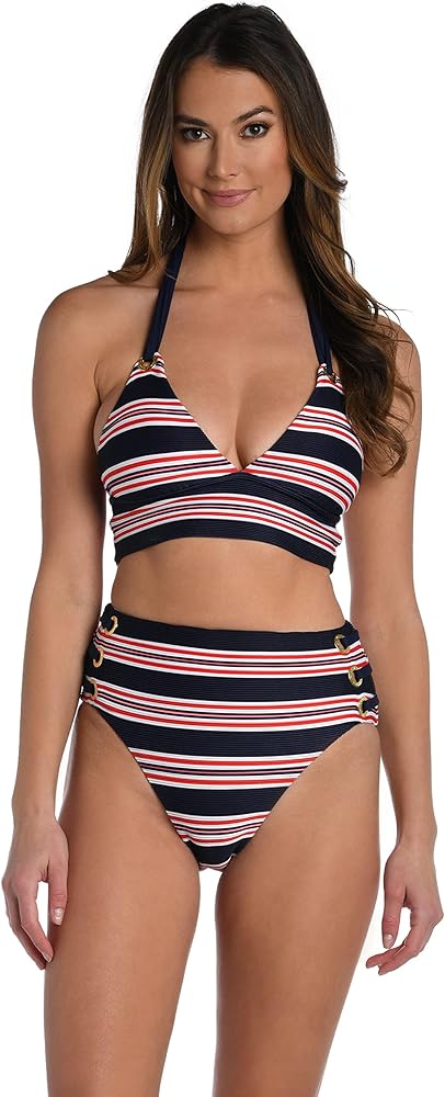 La Blanca Women's Standard Banded Bikini Swimsuit Top, Indigo//Sailor Stripe, 12