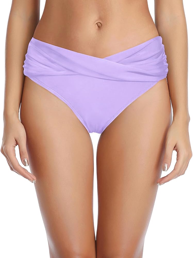 Tempt Me Women Twist Bikini Bottom Moderate High Cut Bathing Suit Bottoms Ruched Swimsuit Bottom