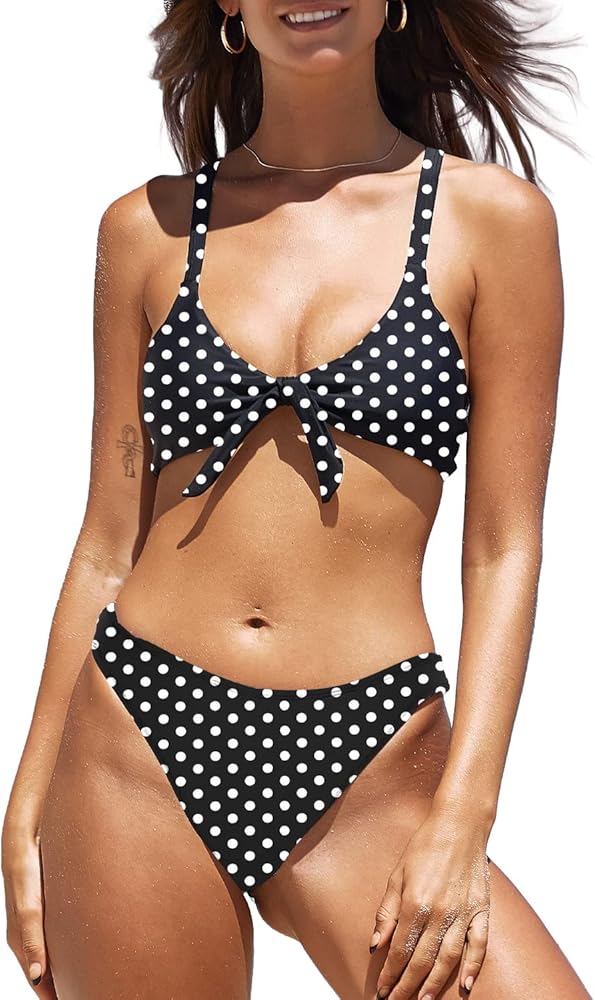 SuperPrity Womens Bikini Bow Tie Front Swimsuits Cheeky Low Waist Two Piece Bathing Suits