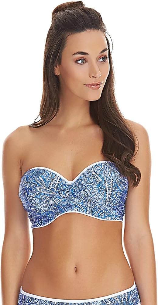 Freya Womens Summer Tide Underwire Twist Bandeau Bikini Top, 30DD, Denim