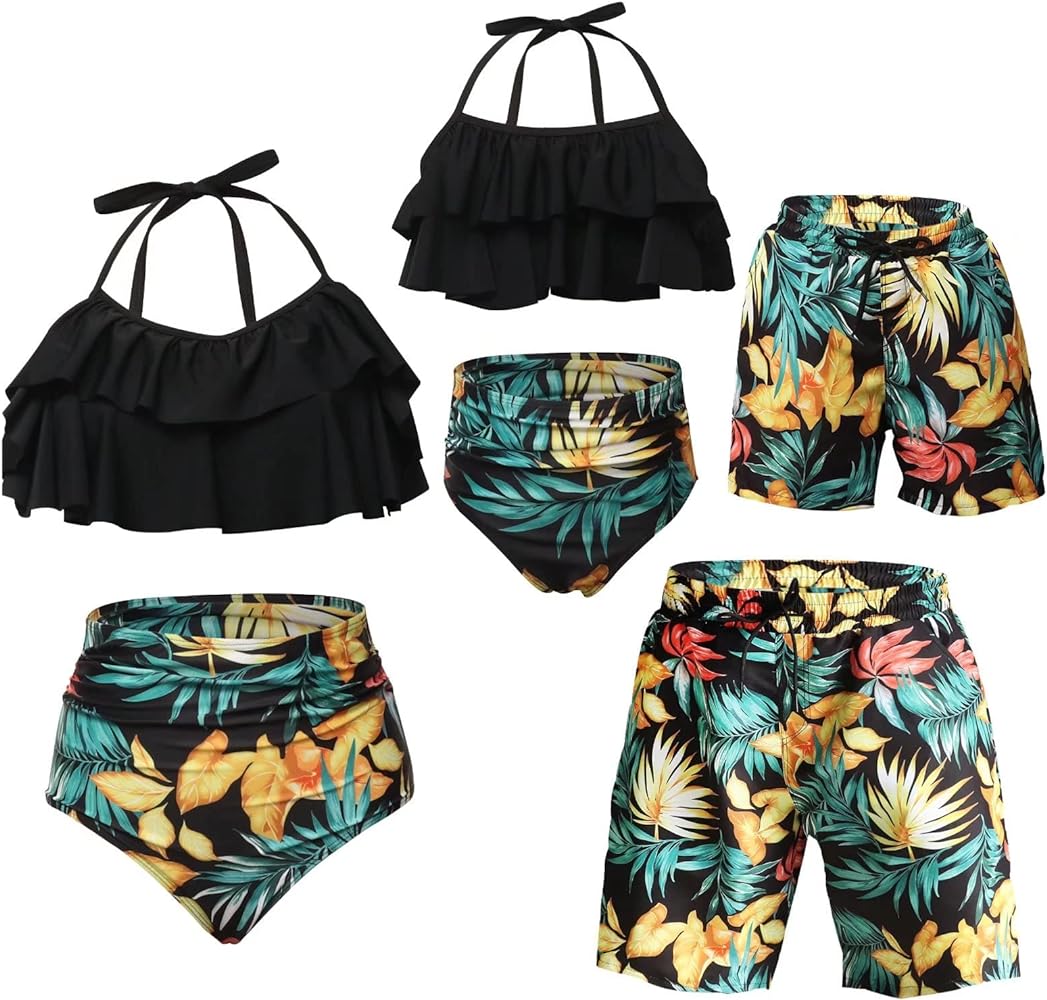 Matching Family Swimsuits Ruffle Bathing Suits Mommy and Me Swimwear Two Pieces Bikini Set