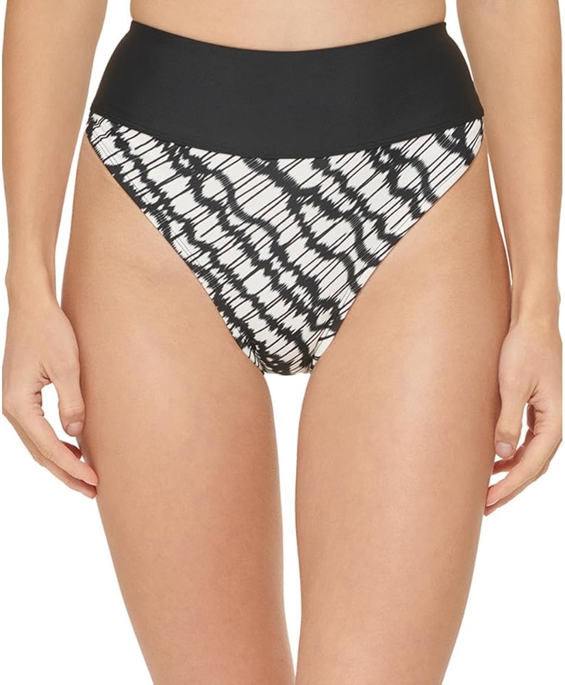 DKNY Womens High-Waist Printed Swim Bottom Separates Black S