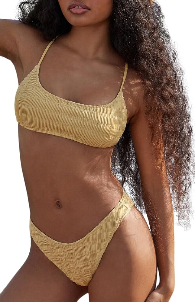 PacSun Women's Eco Yellow California Max Scrunch Tank Bikini Top