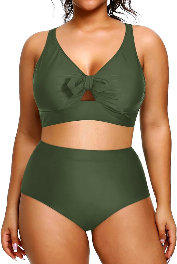 Daci Women Plus Size Bikini Set High Waisted Swimsuits Two Piece Bathing Suits Tummy Control Swimwear