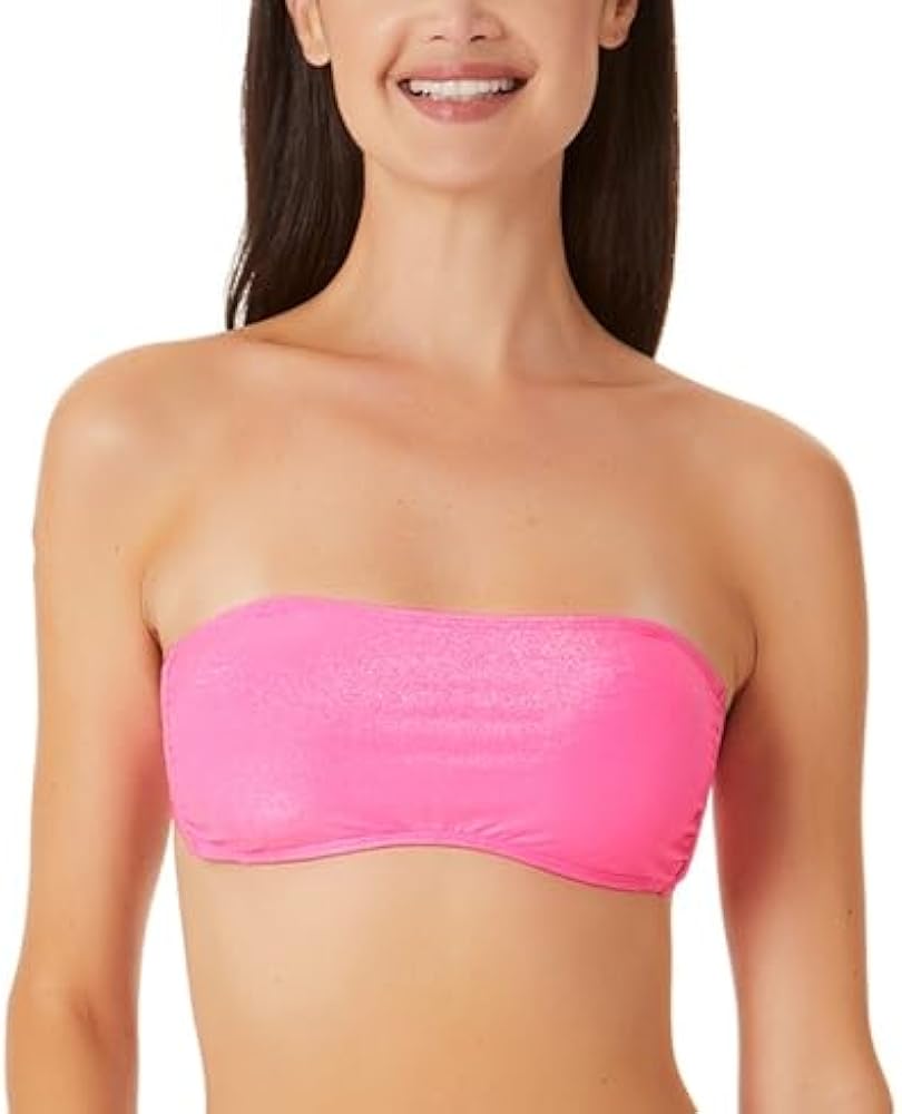 Juniors Pink Metallic Shine Bandeau Bikini Top