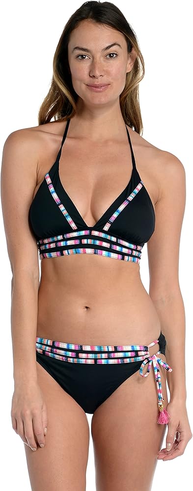 La Blanca Women's Rouched Halter Bikini Swimsuit Top, Black//Catalina Coast, 10