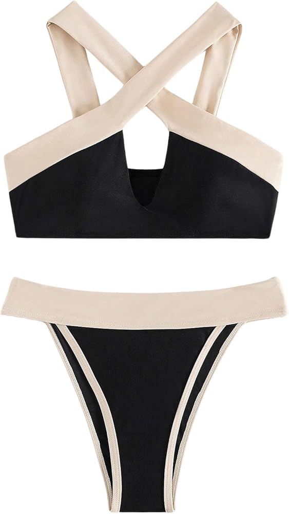 SOLY HUX Women's Swimsuit Color Block Criss Cross Bikini Sets Two Piece Bathing Suits