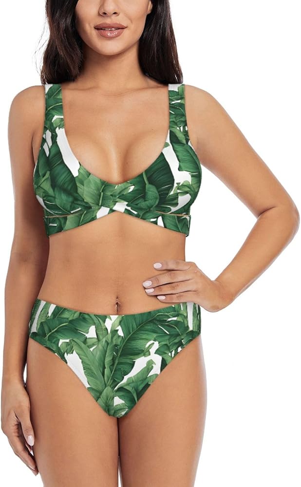 Tropical Banana Palm Leaf Print Bikini Set for Women Soft, Stretchy, and Stylish Swimwear for Beach Pool, and Vacation