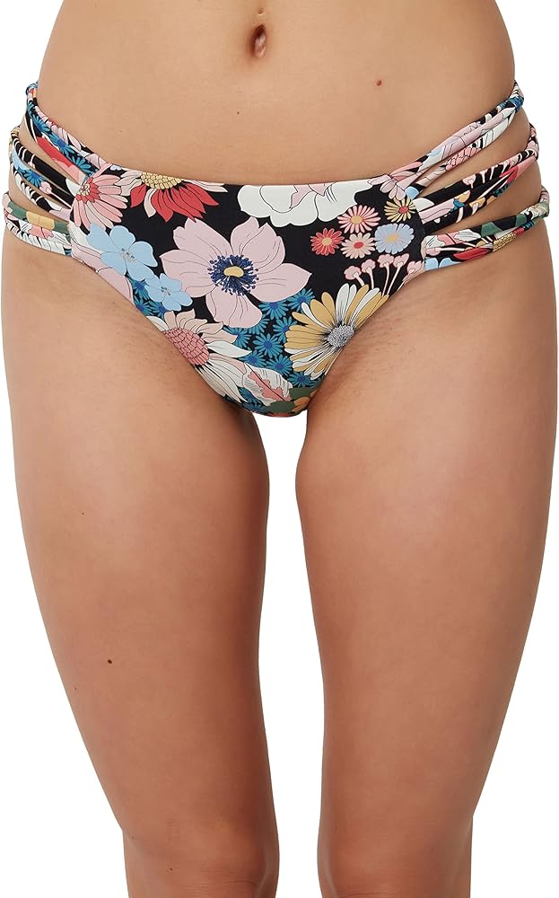 O'NEILL Womens Boulders Strappy Side Bikini Bottoms - Full Coverage Womens Bathing Suit Bottom with Multi-Strap Detail