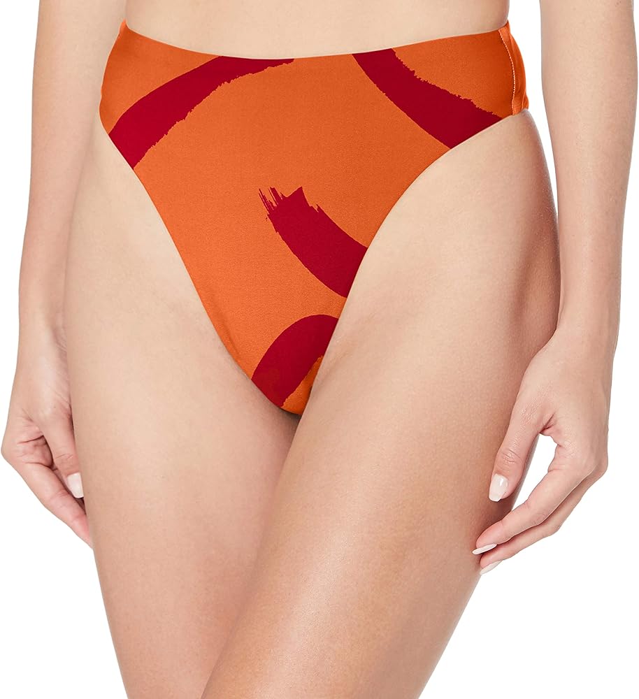 Seafolly Women's Rise High Cut Bikini Bottom Swimsuit, New Wave Spicy Orange, 6