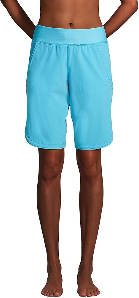 Lands' End Women's 11" Quick Dry Elastic Waist Modest Board Shorts Swim Cover-up Shorts with Panty