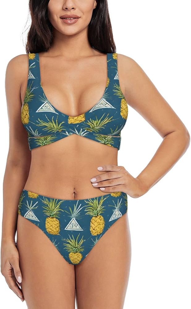 Gold Pineapple Background Print Bikini Set for Women Soft, Stretchy, and Stylish Swimwear for Beach Pool, and Vacation