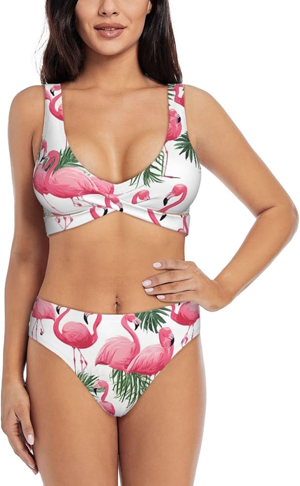 Flamingo Flowers Print Bikini Set for Women Soft, Stretchy, and Stylish Swimwear for Beach Pool, and Vacation